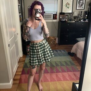 Green and white plaid mini skirt